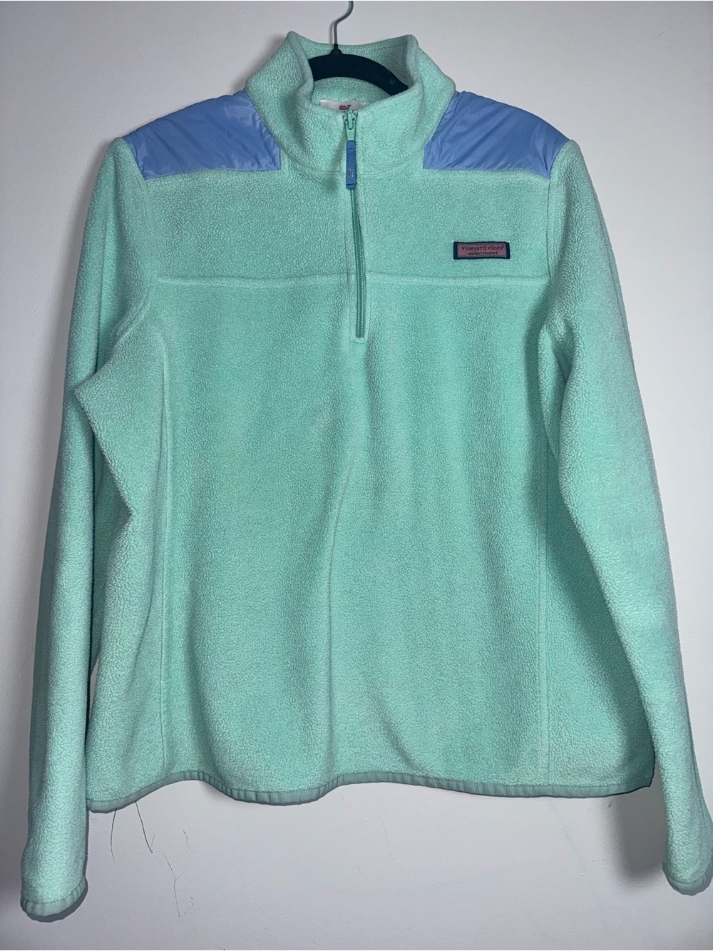 Vineyard Vines Mint Green & Periwinkle Blue Sherpa Fleece 1/4 Zip Pullover XL